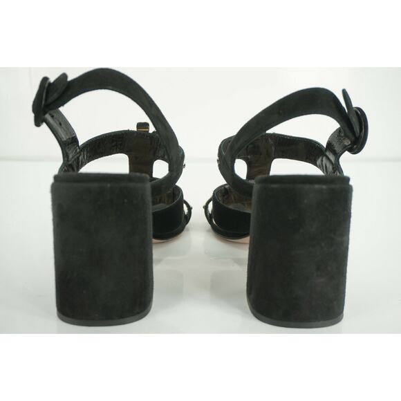 Prada Black Suede Silver Flower Studded Caged Strappy Sandals - Picture 8 of 10